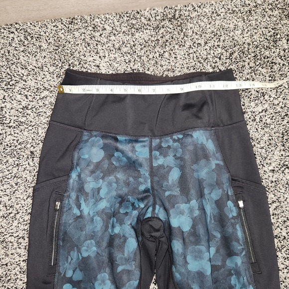 Athleta Frost Hi Traverse Leggings Hi Rise Black Green Floral Fairy Pockets Sz S - Picture 2 of 9